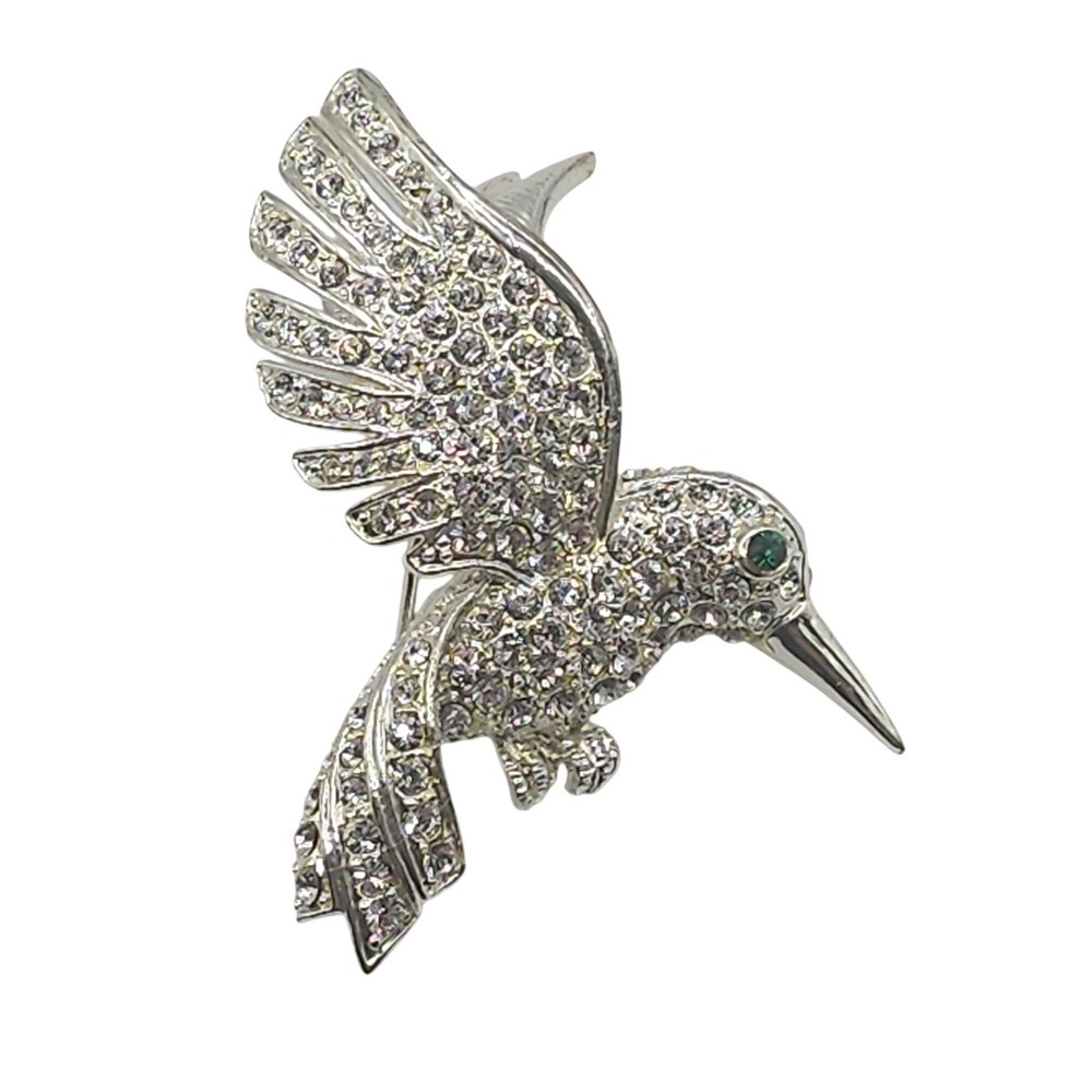 Sparkling Silver Hummingbird Brooch Pin - Unbranded